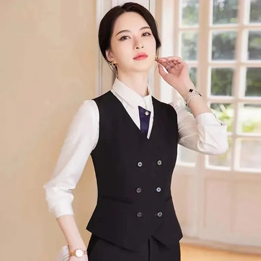 Office Formal Women Double Breasted Suit Vest Professional Business Waistcoat For Bank Sales Uniform