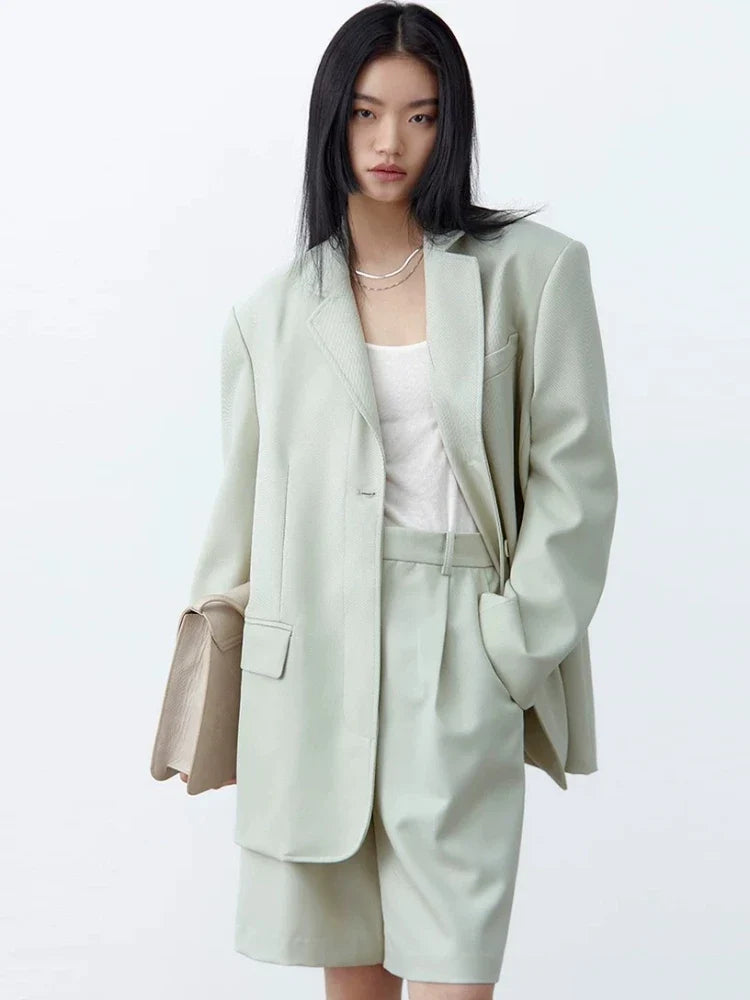 Fashion Women Woolen Blazers Solid Loose Casual Single-breasted Twill Suit Coat Office Ladies Jacket Spring Summer 2026