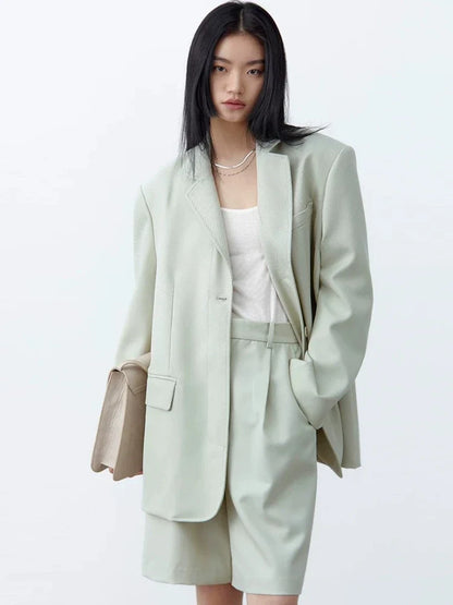 Fashion Women Woolen Blazers Solid Loose Casual Single-breasted Twill Suit Coat Office Ladies Jacket Spring Summer 2026