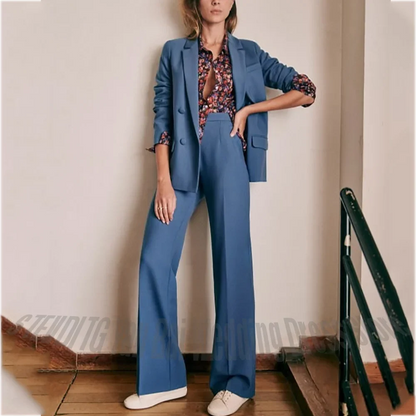 High Quality Women Pant Suits 2-Piece Double Breasted Straight Fit Elegant Office Lady Casual Business Outfit Modern Style