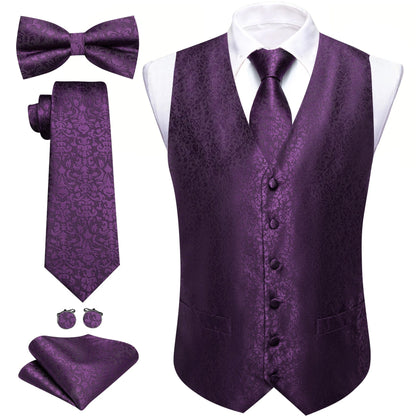 Men's Jacquard Suit Vest Set with Tie, Bow Tie, Pocket Square & Cufflinks – Wedding & Formal