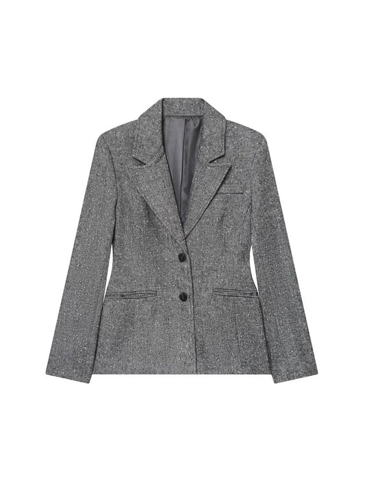 Women Grey Blazer Jacket Y2k Harajuku 2000s Vintage Office Ladies Long Sleeve Single Breasted Suit Coat Outerwear Autumn Clothes