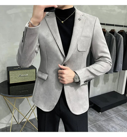 Deerskin Leather Jacket Blazer Men Casual Slim Fit Blazer Hombre Suit Leather Jacket Men Terno Masculino Men Clothing 6 Color