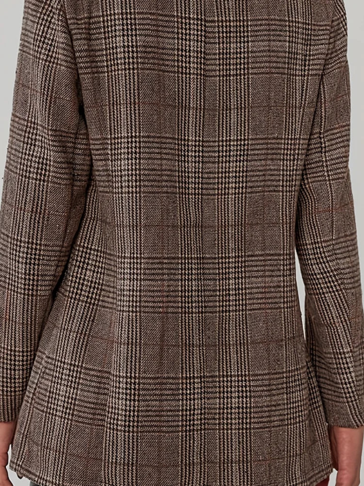 Women's Color-Block Plaid Flat-Lapel Single-Breasted Blazer