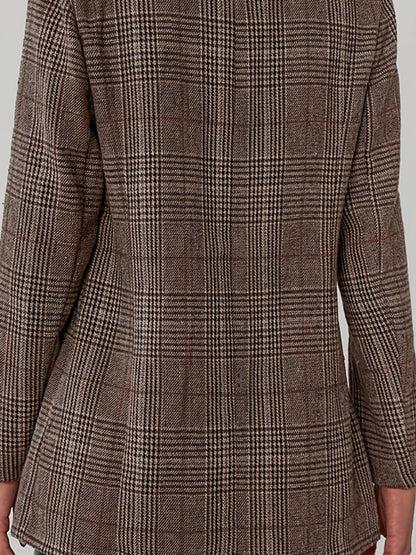 Women's Color-Block Plaid Flat-Lapel Single-Breasted Blazer