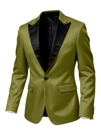 Men'sn Satin Tuxedo Blazer Black Peak Lapel One Button Slim Fit Suit Jacket Formal Business Casual Suit For Wedding Party Prom