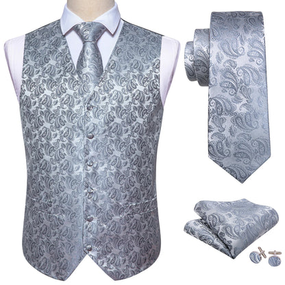 Men's Vest Embroidered Paisley Floral Waistcoat for Formal and Casual Wear — Green, Blue, Silver, Gray, Gold, Pink