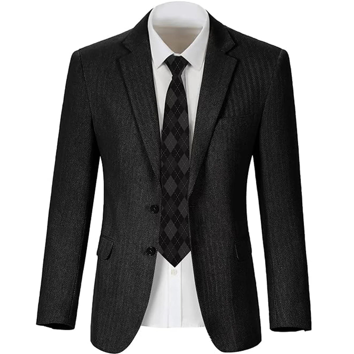 Men's Herringbone Blazer 2 Button Notch Lapel Slim Fit Suit Jacket Business Casual Tuxedo Coat Formal Wedding Office Outerwear