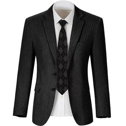 Men's Herringbone Blazer 2 Button Notch Lapel Slim Fit Suit Jacket Business Casual Tuxedo Coat Formal Wedding Office Outerwear