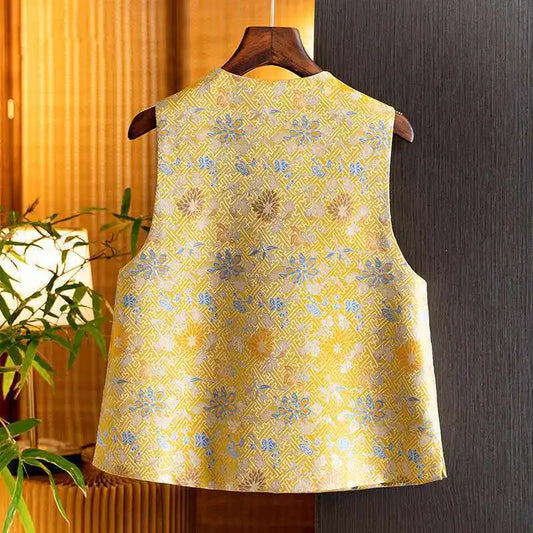2026 New Spring Summer O-Neck Jacquard Vest Jacket For Women Chinese National Style Retro Sleeveless Waistcoat Cardigan Vest 4XL
