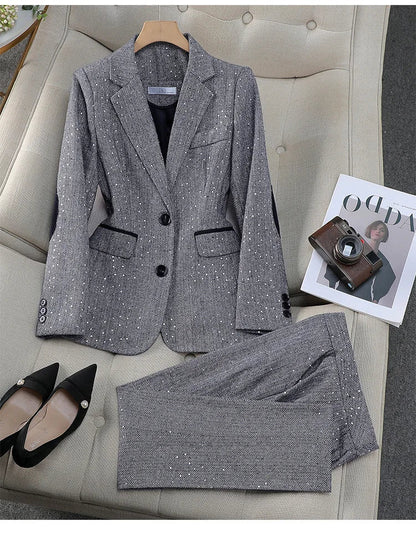 High Quality Fabric Women Business Suits With Pants and Blazer Coat Professional Autumn Winter Office Ladies Pantsuits Blazers