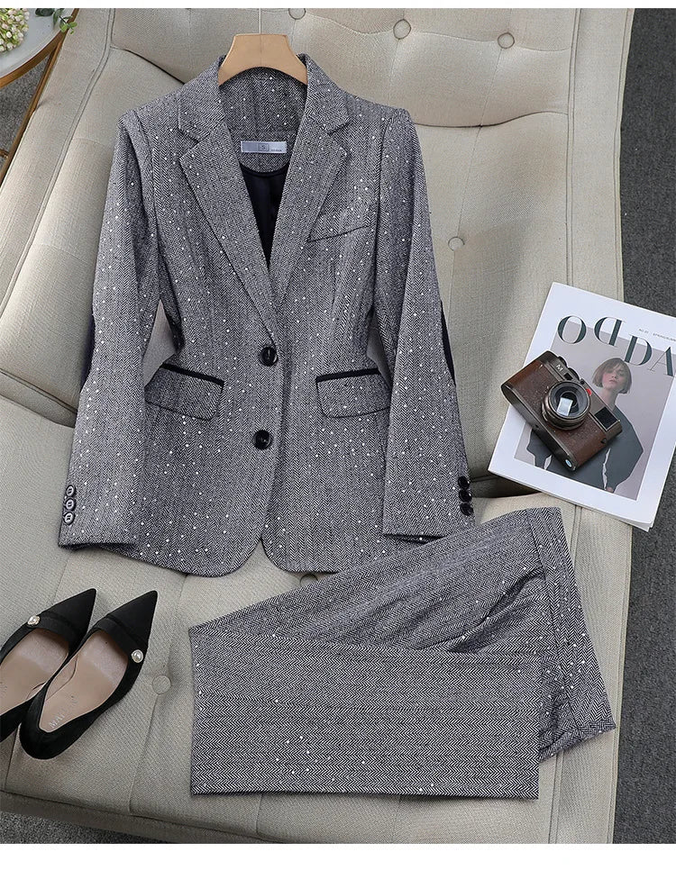 High Quality Fabric Women Business Suits With Pants and Blazer Coat Professional Autumn Winter Office Ladies Pantsuits Blazers