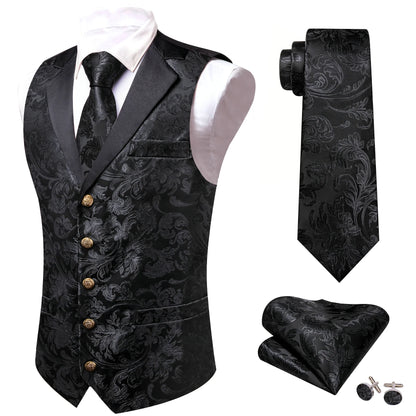 Men's Jacquard Paisley Vest Single Breasted Waistcoat with Bowtie — Formal Wedding & Party Suit Vest