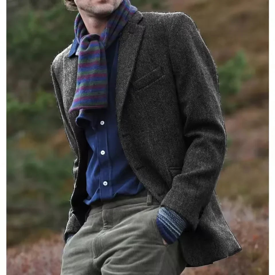 Men's Herringbone Blazer Single Breasted Slim Fit for Work and Groom Wear