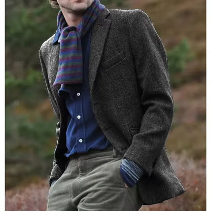 Men's Herringbone Blazer Single Breasted Slim Fit for Work and Groom Wear