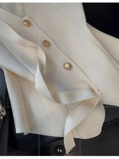 Female Light luxury Waistcoat Tops Korean Ladies Fashion Solid Color Vest Coat Summer Women Lace V-neck Ribbon Knit Sleeveless