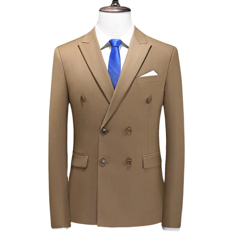 Men's Double Breasted Blazer – Slim Fit Solid Color Formal Jacket for Weddings & Office