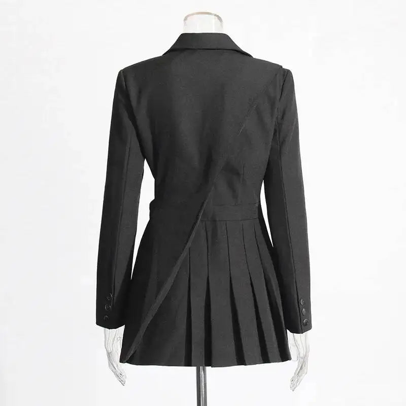 Women Blazer Asymmetric Single Breasted Waist Hollow Out Ruched Slim Fit Elegant Fashion High-end Dresses New Spring HK8685