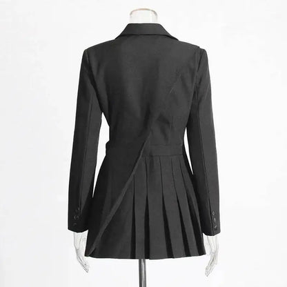 Women Blazer Asymmetric Single Breasted Waist Hollow Out Ruched Slim Fit Elegant Fashion High-end Dresses New Spring HK8685