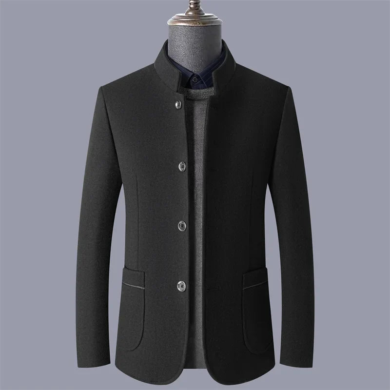 Autumn and winter woolen coats, men's young and middle-aged woolen jackets, stand-up collar woolen overcoats