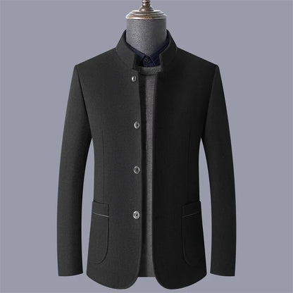 Autumn and winter woolen coats, men's young and middle-aged woolen jackets, stand-up collar woolen overcoats