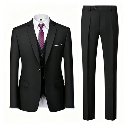 ( Jacket+Vest+Pants ) Brand Solid Color Formal Office Business Men's Suit Groom Wedding Dress Party Male Casual Suits