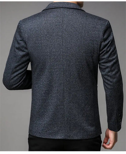 Men's Smart Casual Blazer Single Breasted Blue Autumn Winter