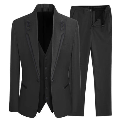 Men Suit 3 Piece Gray Single Button With Black Ruffle For Wedding Groom Banquet Birthday Work Tuxedo Jacket Vest With Pants