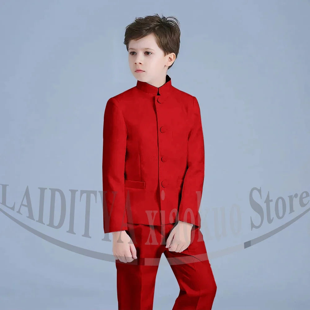 Boy Suits Fashion Stand Collar Single Breasted Outfits 2 Piece Formal Party Tuxedo Daily Casual Slim Children's Clothing