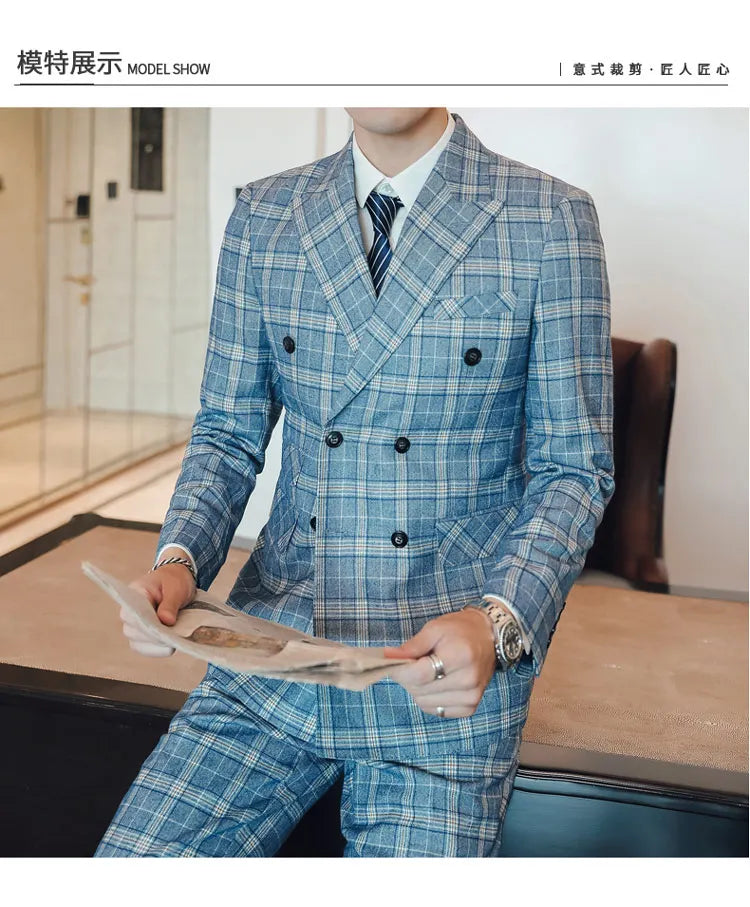 Men's Three-Piece Suit – Double Breasted Slim Fit Formal Suit for Men in Multiple Colors