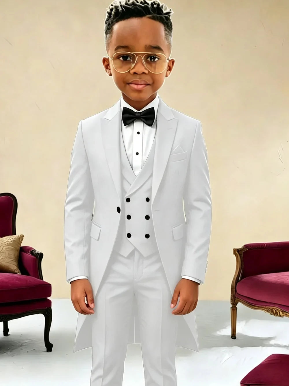 New Boys Long Jacket Vest Pants 3 Pieces Suits Piano Performance Wear Classy Peak Lapel Kid Slim Fit Suit Set For Wedding