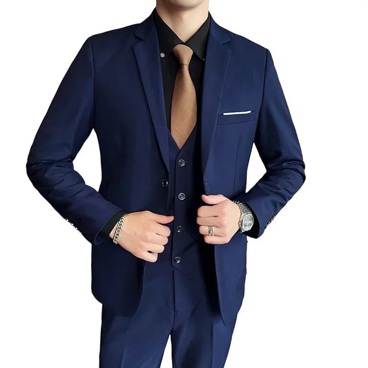 Men's Smart Casual Suit – Solid Color Single Breasted 3-Piece for Everyday & Formal Wear