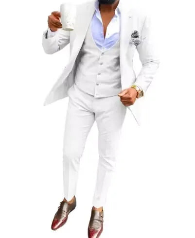 Elegant Solid Men Suits Smart Casual Single Breasted Slim Fit Blazer Vest Pants High Quality 3 Piece Costume Homme for Party