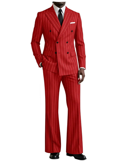 Men's 2 Piece Suit Pinstripe Double Breasted Peak Lapel Slim Fit Flared Pants Wedding Prom Business Formal Parties Chic Outfit