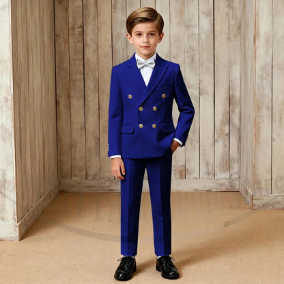 Chic Boys Suit Fashion Double Breasted Peak Lapel Wear Formal Wedding Party Prom Kids Elegant Gentleman Outfit 2 Piece Set