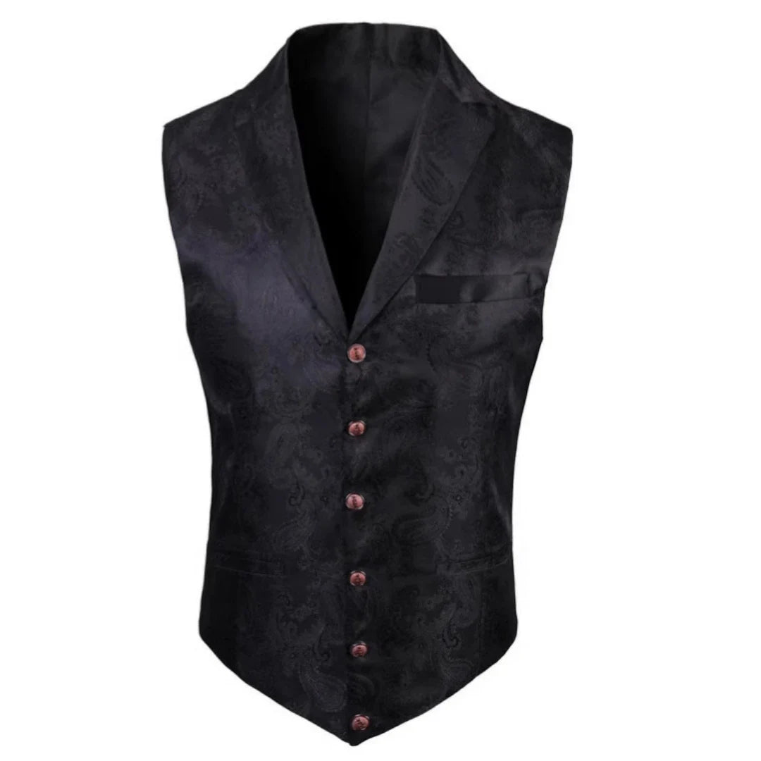 Men's Vest Blue Retro Jacquard Pattern Single Button V-Neck Waistcoat for Wedding & Formal Occasions