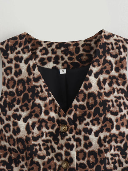 Leopard Lady Vests Vintage Cropped Sleeveless Vest Women Outerwears Animal Print Women's Suit Vest V Neck Casual Waistcoat