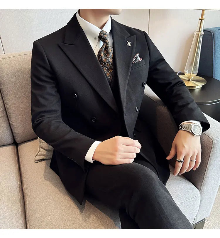 (Jacket+Pant) Autumn Winter Thickened Woolen Suit 2025 New High Quality Slim Business Tuxedo Fashion Wedding Social Suits
