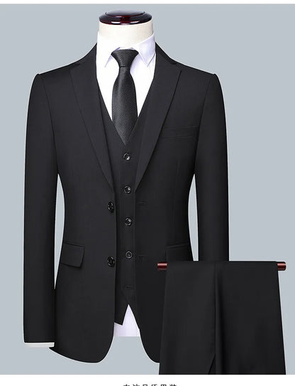 Men's 3-Piece Wedding Suit – Single Breasted, Smart Casual, Blue/Black/Gray – All Seasons