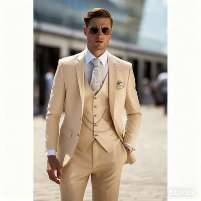 Vestido De Casamento Masculino Único Breasted Slim Fit, Terno Azul Céu, Jaqueta De Lapela, Calças, Colete, Elegante, 3 Peças