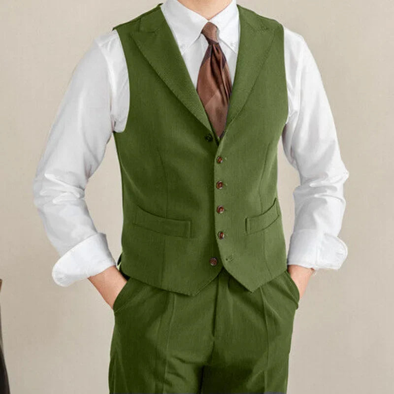 Men's Vest White Collar Vintage Lapel Single Button Waistcoat for Wedding & Formal Occasions