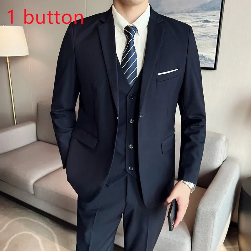 Men's Three-Piece Slim Fit Suit – Blazer, Vest, and Pants for Wedding, Business, and Formal Occasions