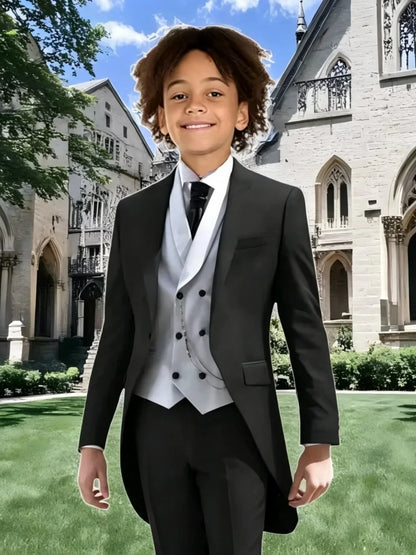 High Quality Boys Formal Tailcoat Vest Pants 3 Pieces Banquet Party Wear Smart Handsome Kids Slim Fit Suit Set Wedding Tuxedo