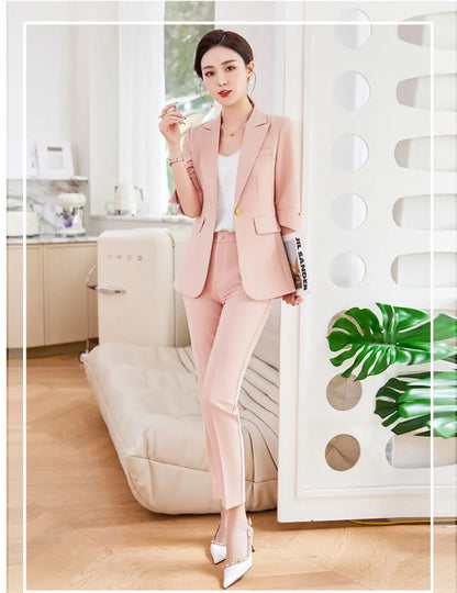 Fashionable professional women's mid-sleeved suit, high-quality two-piece pants + suit jacket, new spring 2026