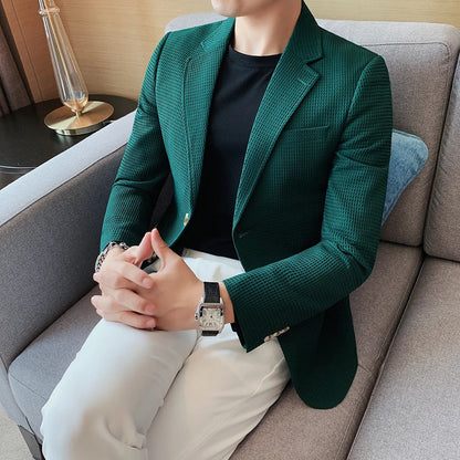 2025 Spring New Waffle Suit Coats Men Slim Fit Business Casual Blazer Jacket Homme Formal Groom Prom Wedding Tuxedo 4XL-M