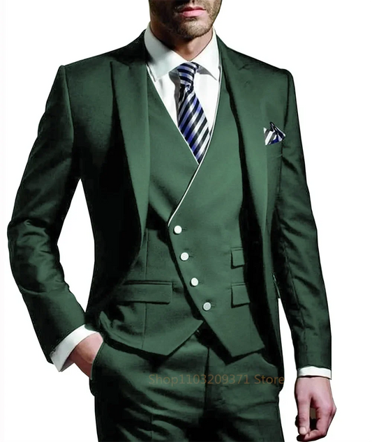 Men's 3-Piece Suit Set – Jacket, Vest & Trousers for Wedding & Business