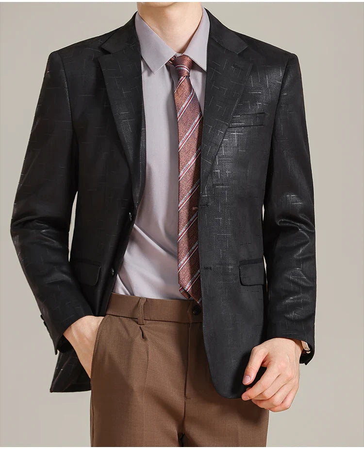 Autumn/Winter Korean Jacquard Casual Suit Jacket Men Slim Business Office Formal Suit Jackets Social Wedding Blazer Masculino
