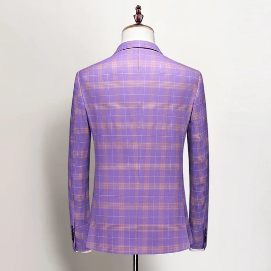 Men's Three-Piece Suit Slim Fit Single Breasted Violet Wedding Smart Casual