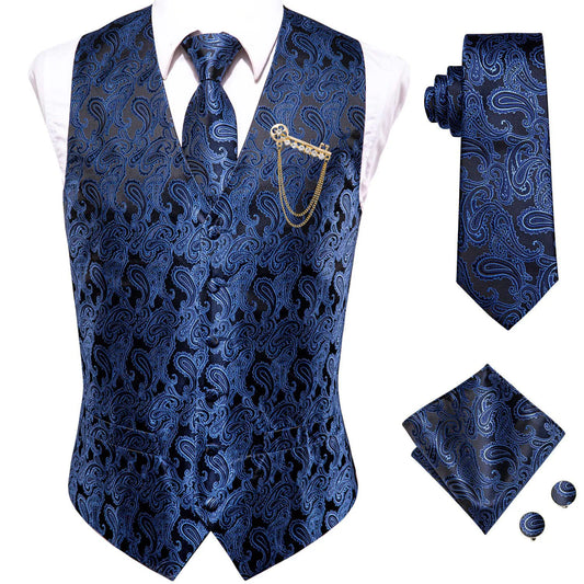 Men's Formal Vest – Paisley Jacquard V-Neck Waistcoat for Weddings & Events