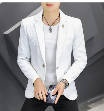 Men's Slim Fit Stand Collar Blazer | Smart Casual Single Breasted Jacket for Men | White, Black & Khaki